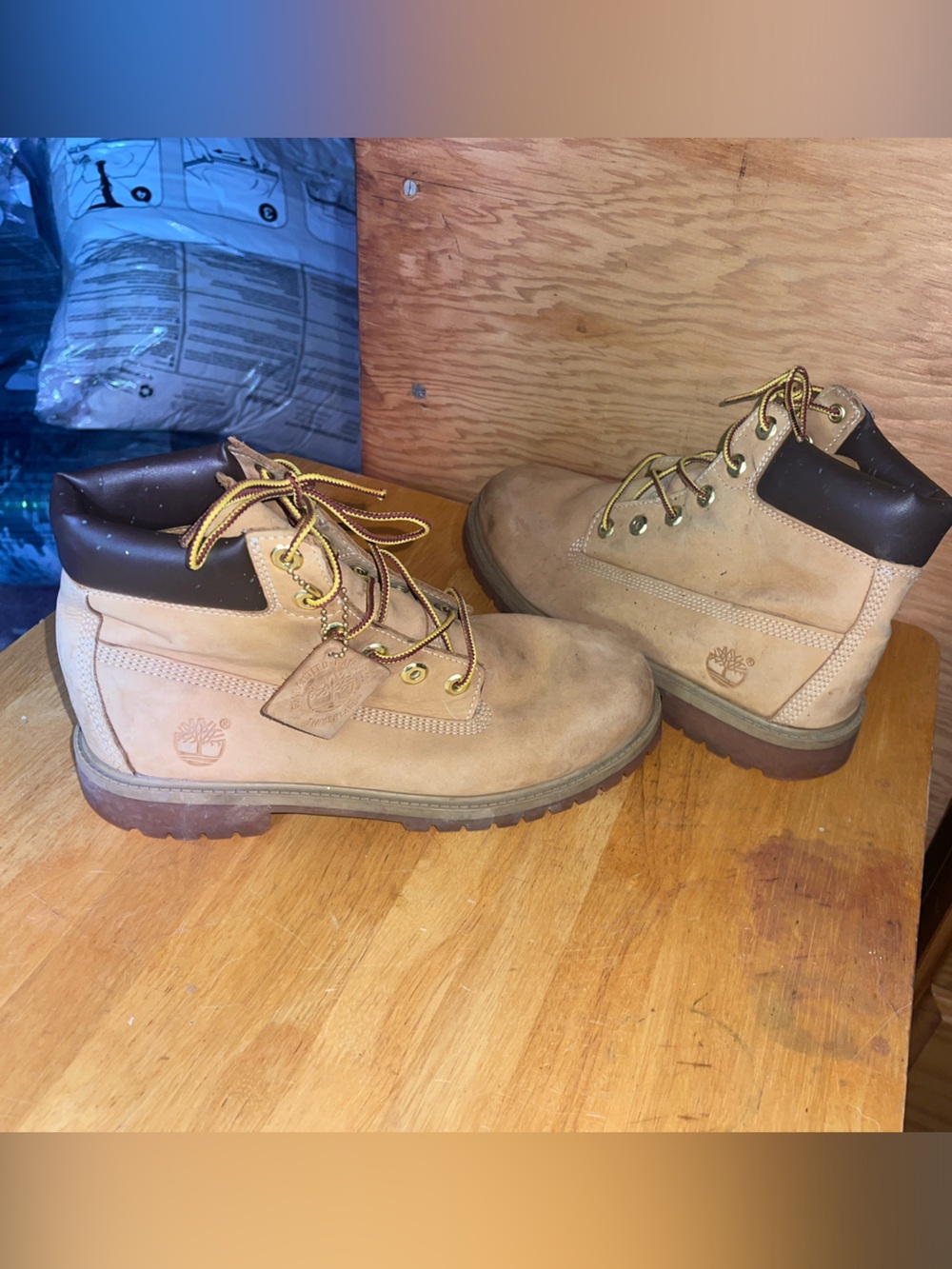 Timberland Wheat Nubuck Men’s 6-Inch Work Boots with Dark Brown Collar